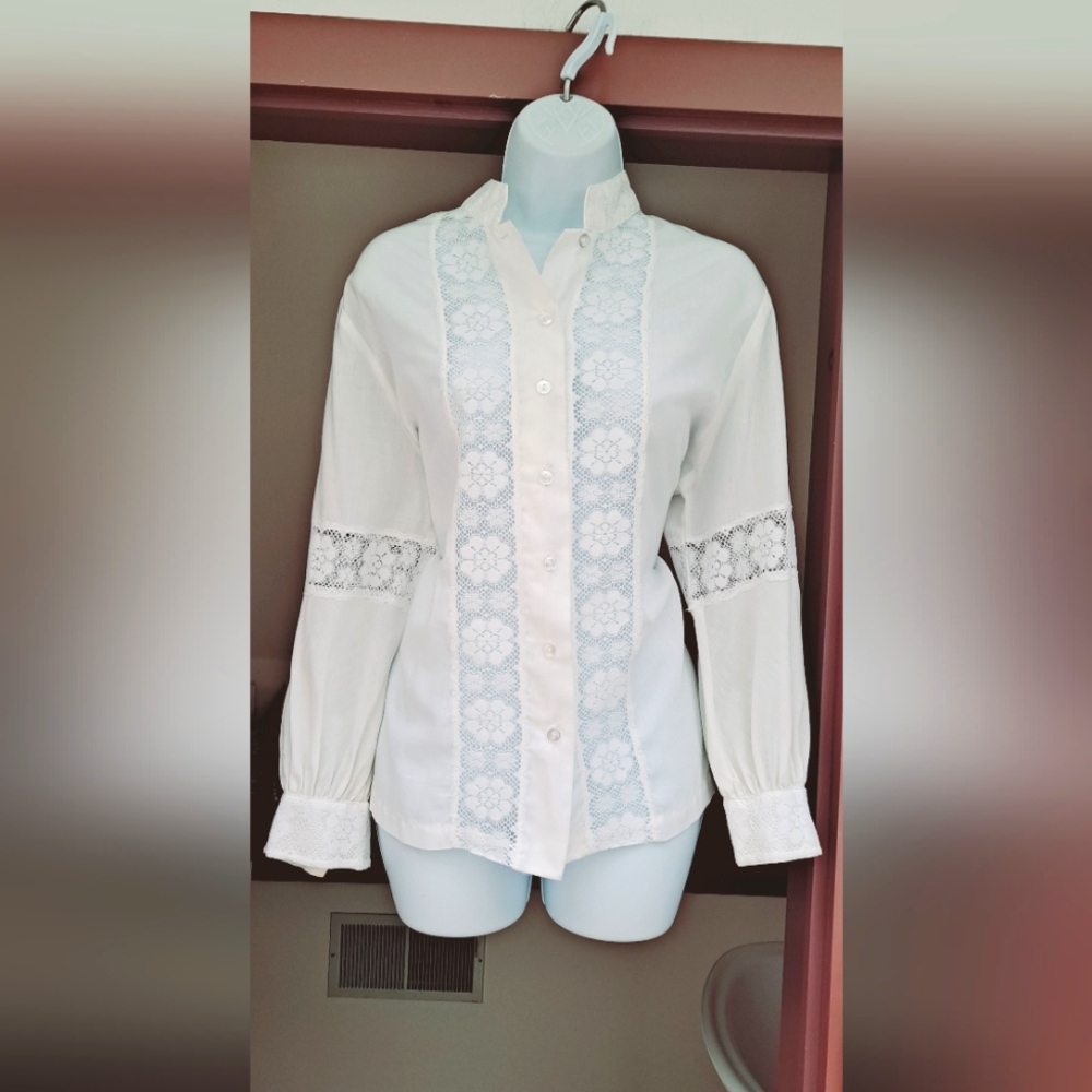 VINTAGE 1970s NaMa of California Blouse Poets Shirt Bohemian BoHo Blouse Lace